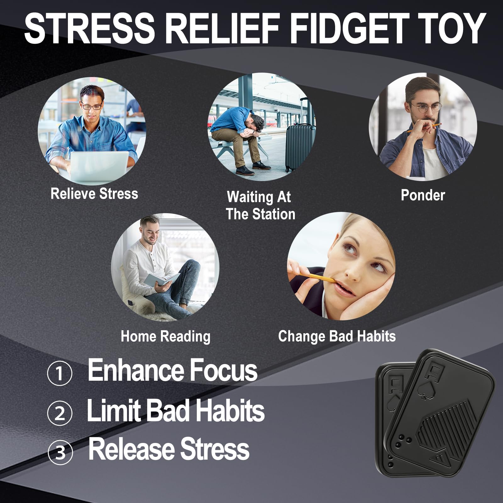KOMO EDC Magnetic Fidget Slider – Stainless Steel Poker Card Toy for Stress Relief and Focus (Black A)