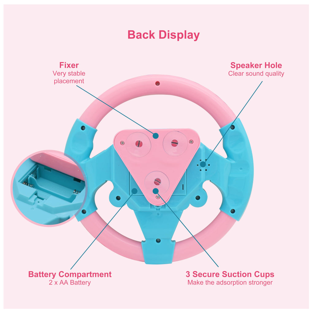 KONALITY Kids Steering Wheel Toy - Musical Driving Simulator with Suction Cup for Car Seat or Stroller