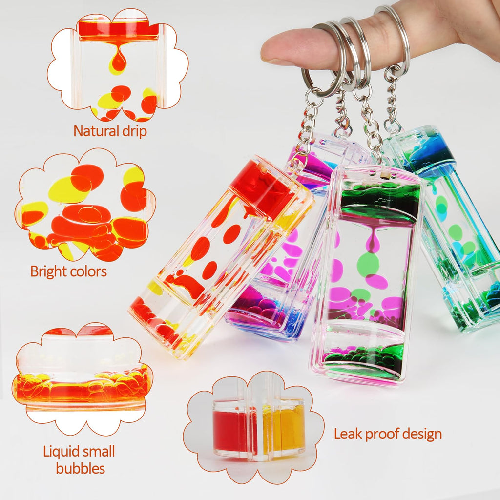 KongLam Liquid Motion Bubbler Keychains (4-Pack) - Colorful Hourglass Timers for Stress Relief