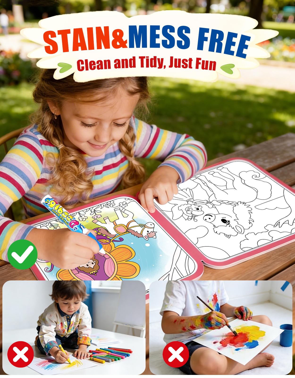 K'ONLE Reusable Water Coloring Book – 10 Dinosaur Pages, Mess-Free Fun for Toddlers Ages 3–6