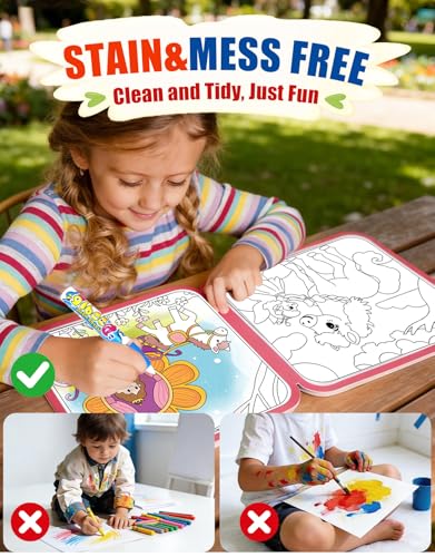 K'ONLE Reusable Water Coloring Book – 10 Dinosaur Pages, Mess-Free Fun for Toddlers Ages 3–6