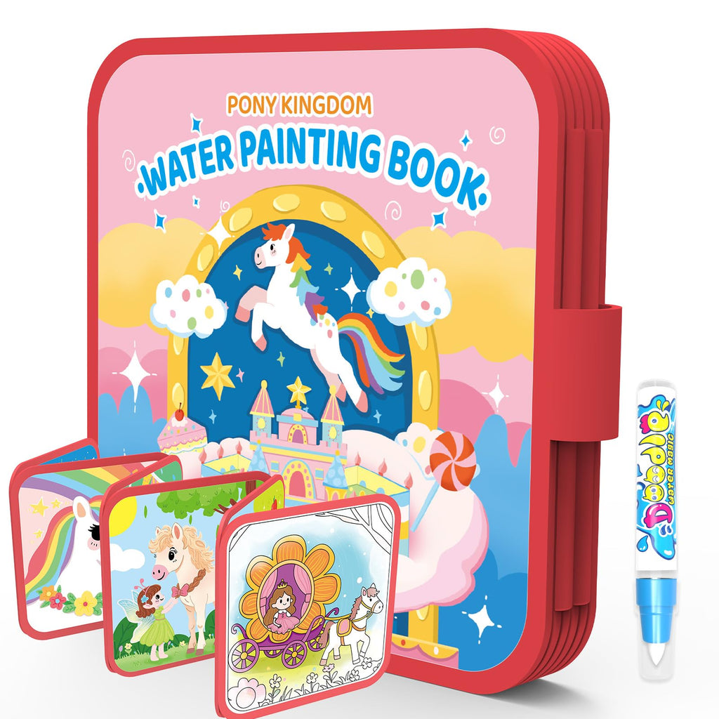 K'ONLE Reusable Water Coloring Book for Toddlers – 10 Pages, No Mess, Pony Theme, Travel Activity