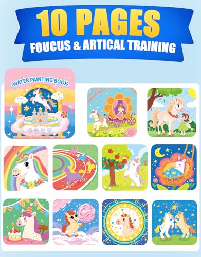 K'ONLE Reusable Water Coloring Book for Toddlers – 10 Pages, No Mess, Pony Theme, Travel Activity