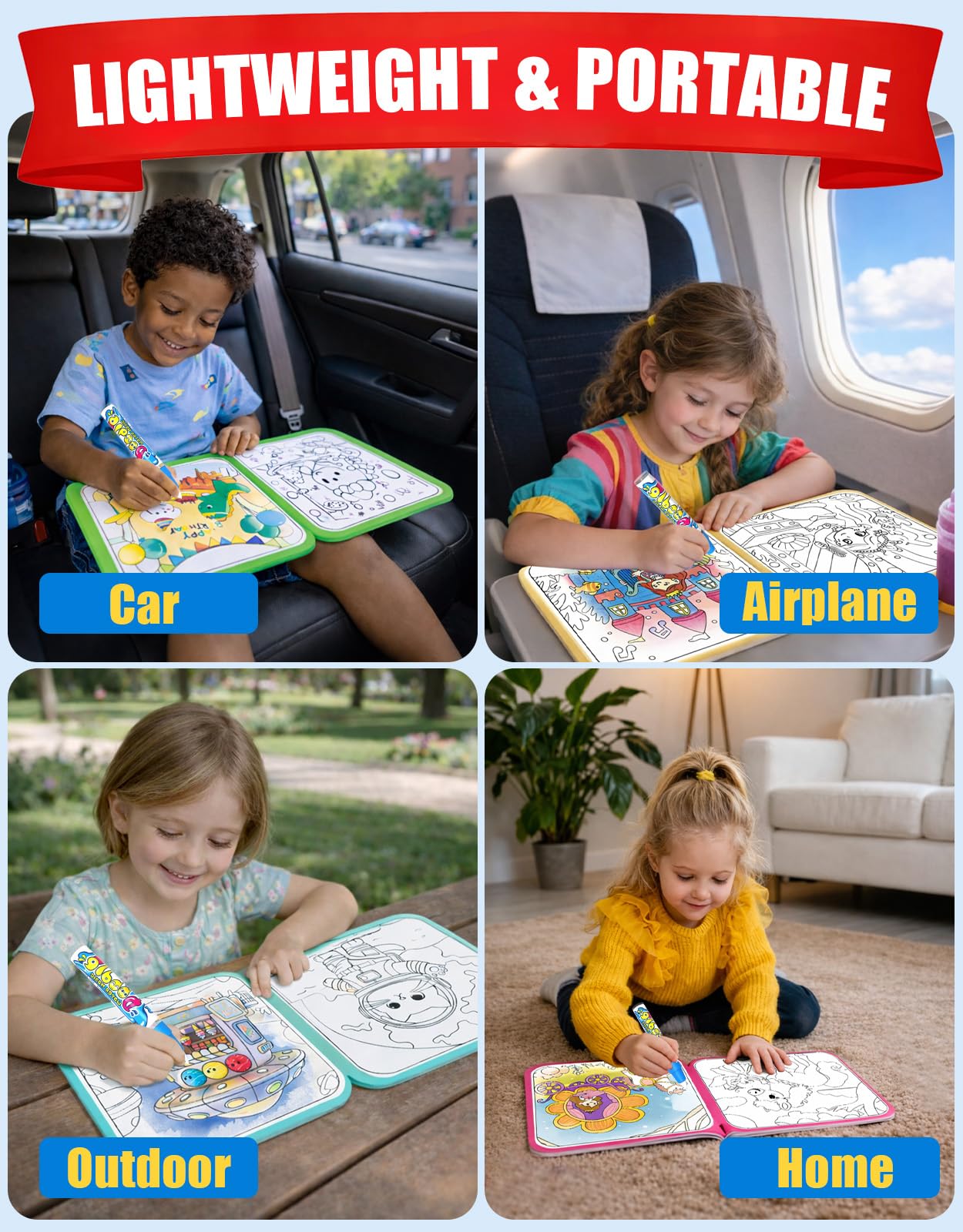 K'ONLE Reusable Water Coloring Book for Toddlers – 10 Pages, No Mess, Pony Theme, Travel Activity