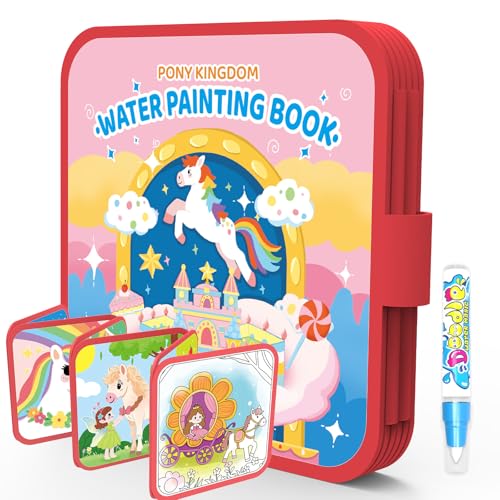 K'ONLE Reusable Water Coloring Book for Toddlers – 10 Pages, No Mess, Pony Theme, Travel Activity