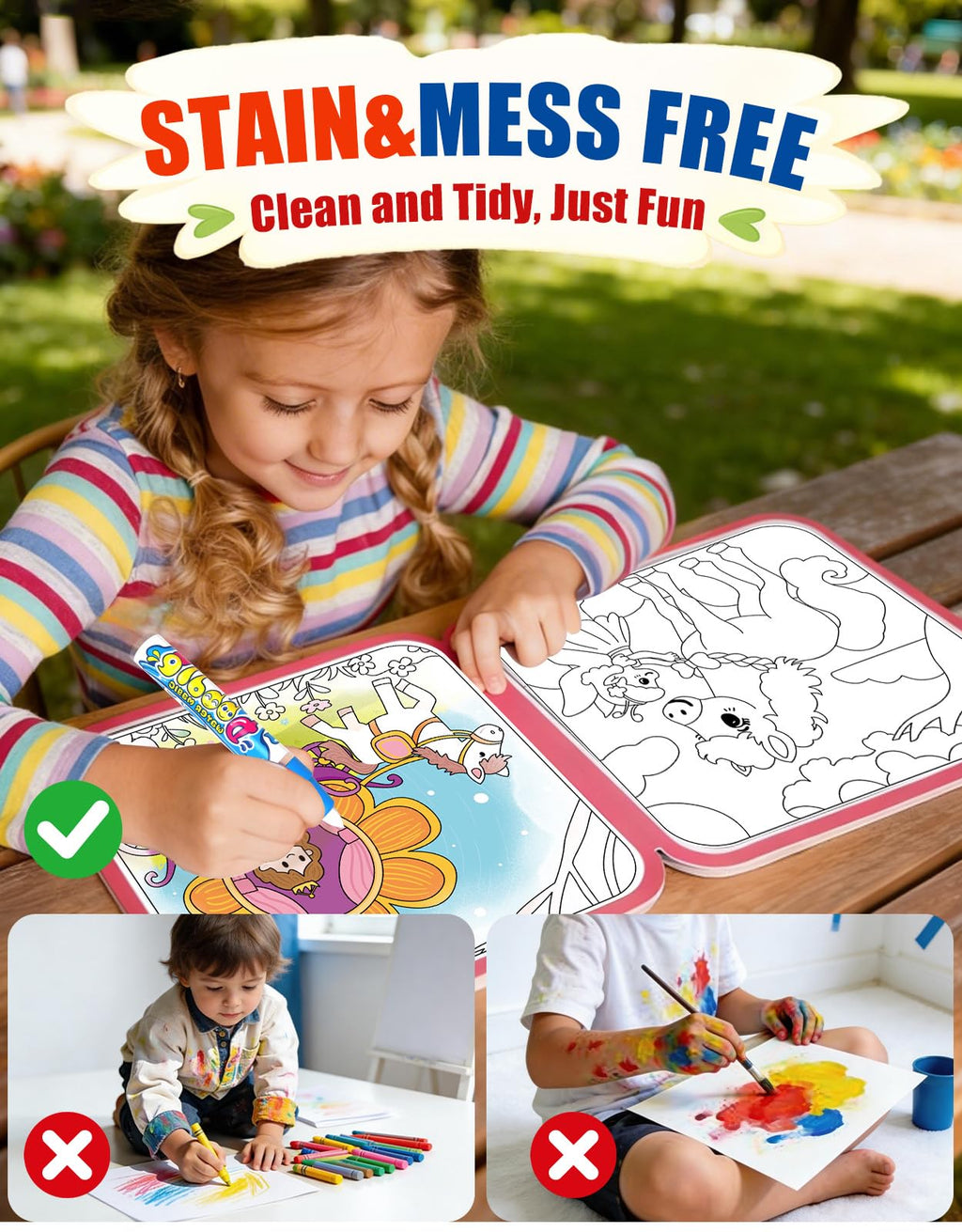 K'ONLE Reusable Water Coloring Book for Toddlers Ages 1-3 – Mermaid Theme, 10 Pages No Mess Travel Activity