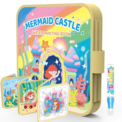 K'ONLE Reusable Water Coloring Book for Toddlers Ages 1-3 – Mermaid Theme, 10 Pages No Mess Travel Activity