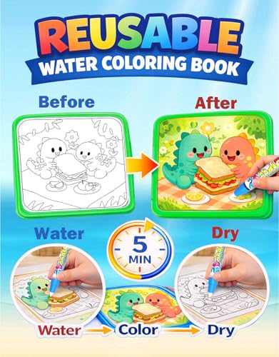 K'ONLE Reusable Water Painting Book – 10 Pages Space Theme, No-Mess Coloring for Toddlers 3-6