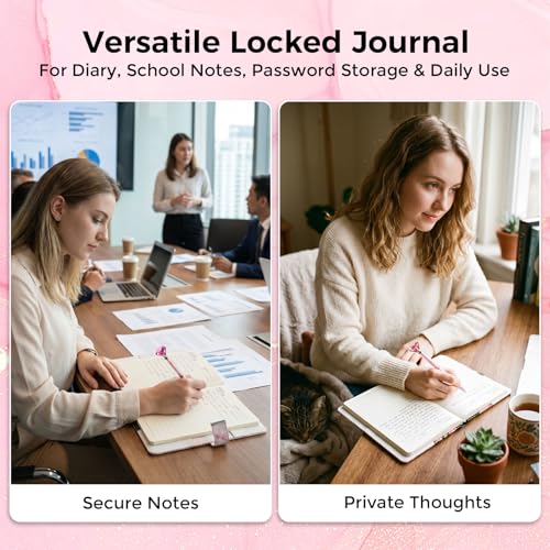 Koogel A5 Locking Journal for Girls 8-12 – Pink Marble, 120 Pages, Combination Lock with Pen