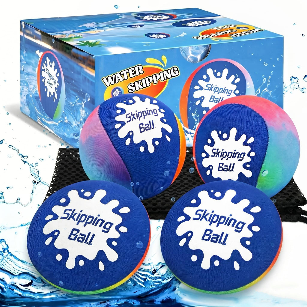 Korlon Skipping Water Balls 4 Pack - Bouncing Pool Toys with Mesh Bag for Kids and Adults