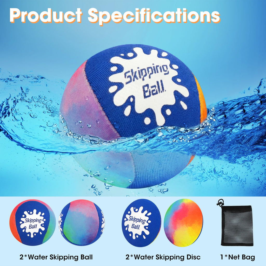 Korlon Skipping Water Balls 4 Pack - Bouncing Pool Toys with Mesh Bag for Kids and Adults