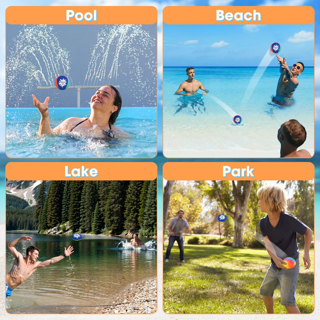 Korlon Skipping Water Balls 4 Pack - Bouncing Pool Toys with Mesh Bag for Kids and Adults
