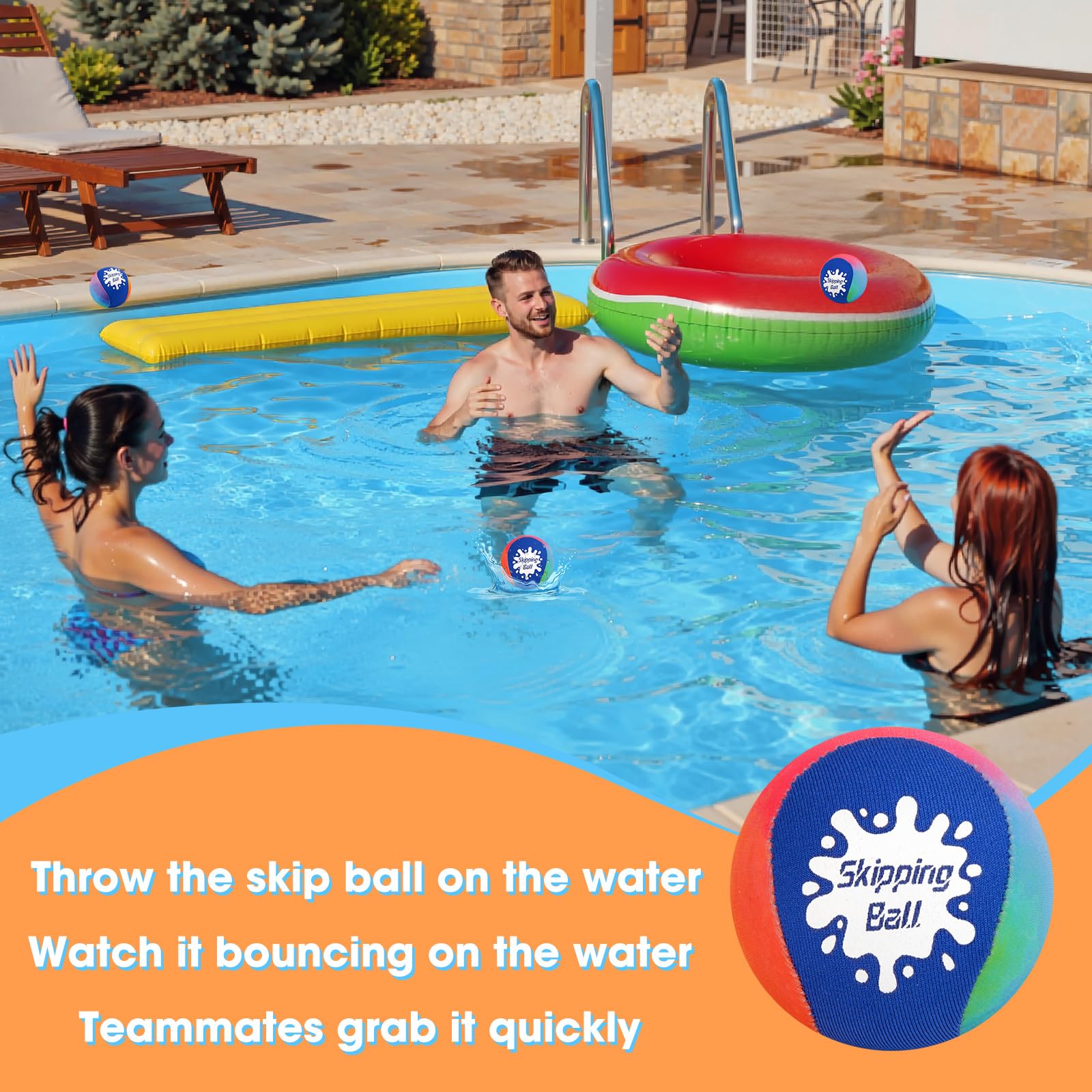 Korlon Skipping Water Balls 4 Pack - Bouncing Pool Toys with Mesh Bag for Kids and Adults