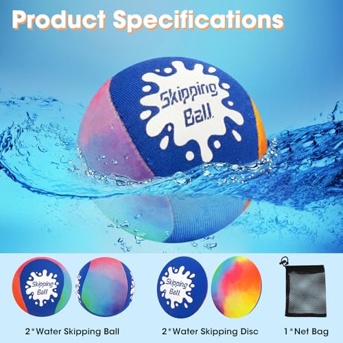 Korlon Skipping Water Balls 4 Pack - Bouncing Pool Toys with Mesh Bag for Kids and Adults