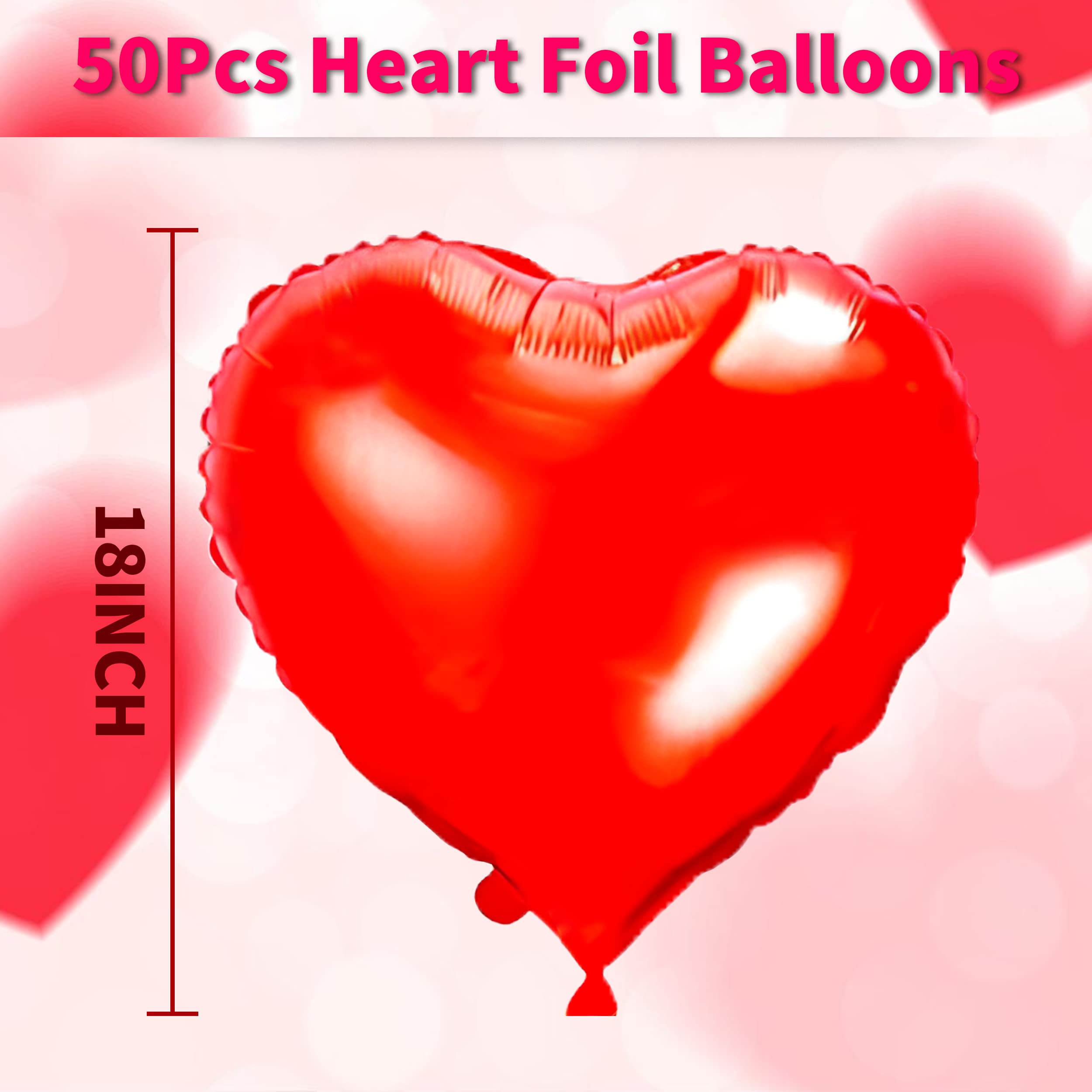 kortes 50 Pack 18 Inch Red Heart Foil Balloons for Valentine's Day and Wedding Decorations