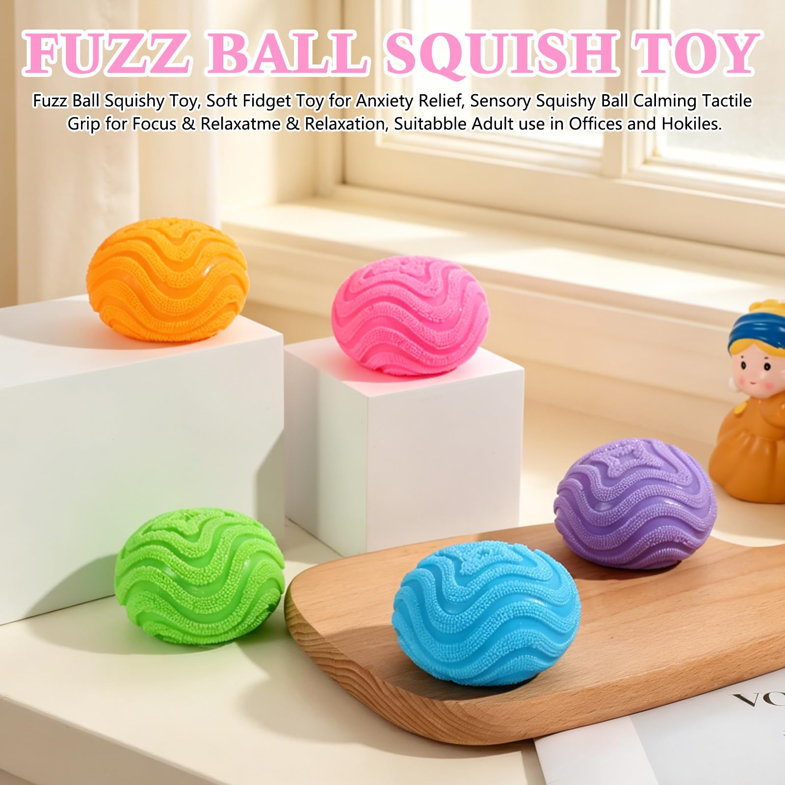 KOSIMI Fuzz Ball Pink Squishy Stress Ball – Soft Fidget Toy for Anxiety Relief and Focus