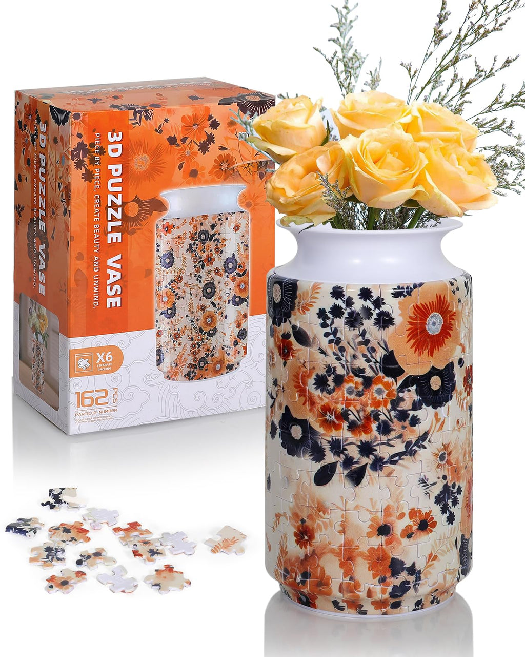 KOSTBAR 3D Puzzle Vase - 162-Piece Plastic Puzzle for Adults, UV Printed, Removable Water Cup, Unique Mother's Day Gift