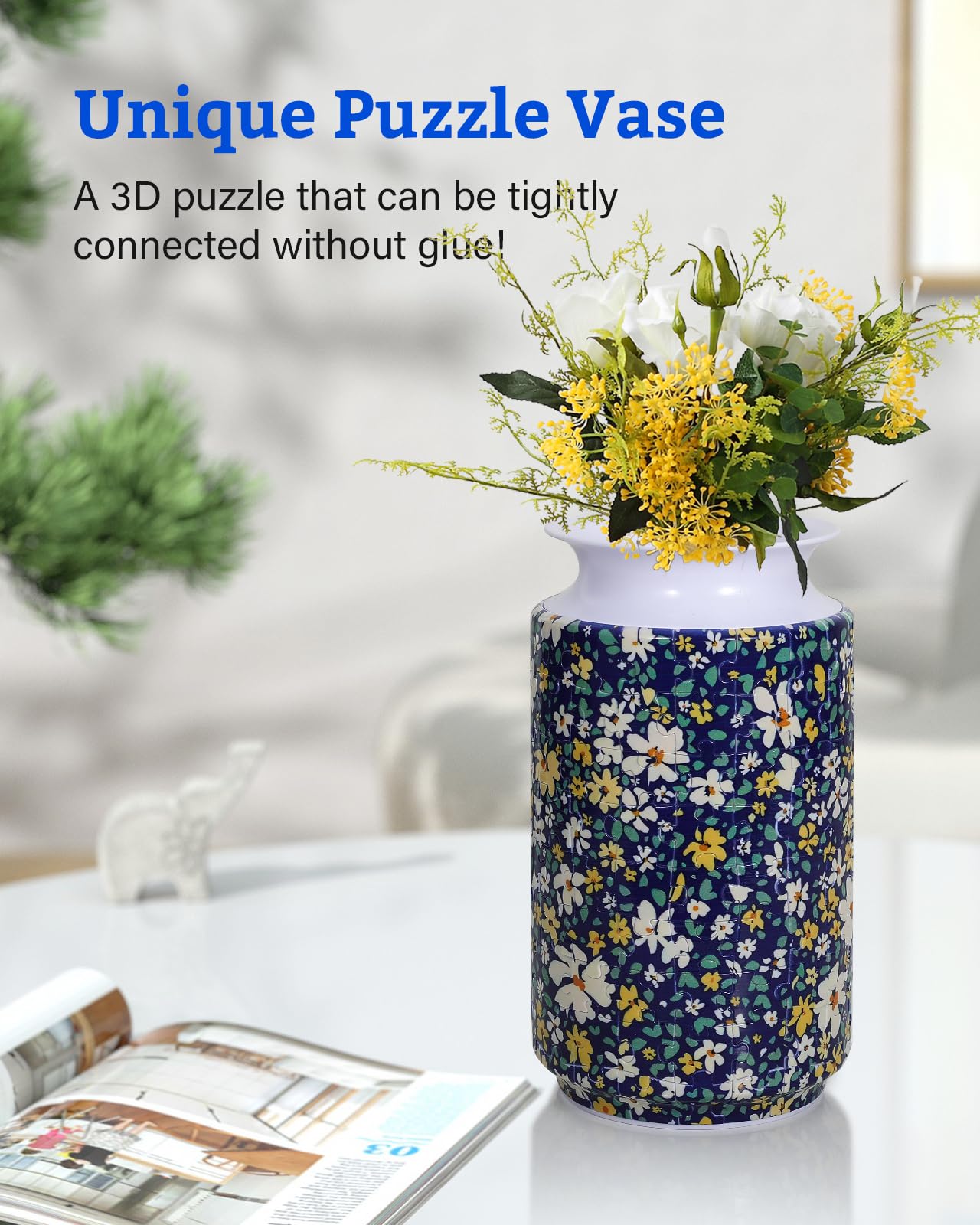 KOSTBAR 3D Puzzle Vase - 162 Pieces, UV Printed, Arc Splicing, Wide Mouth, Removable Water Cup - Unique Gift for Mother's Day