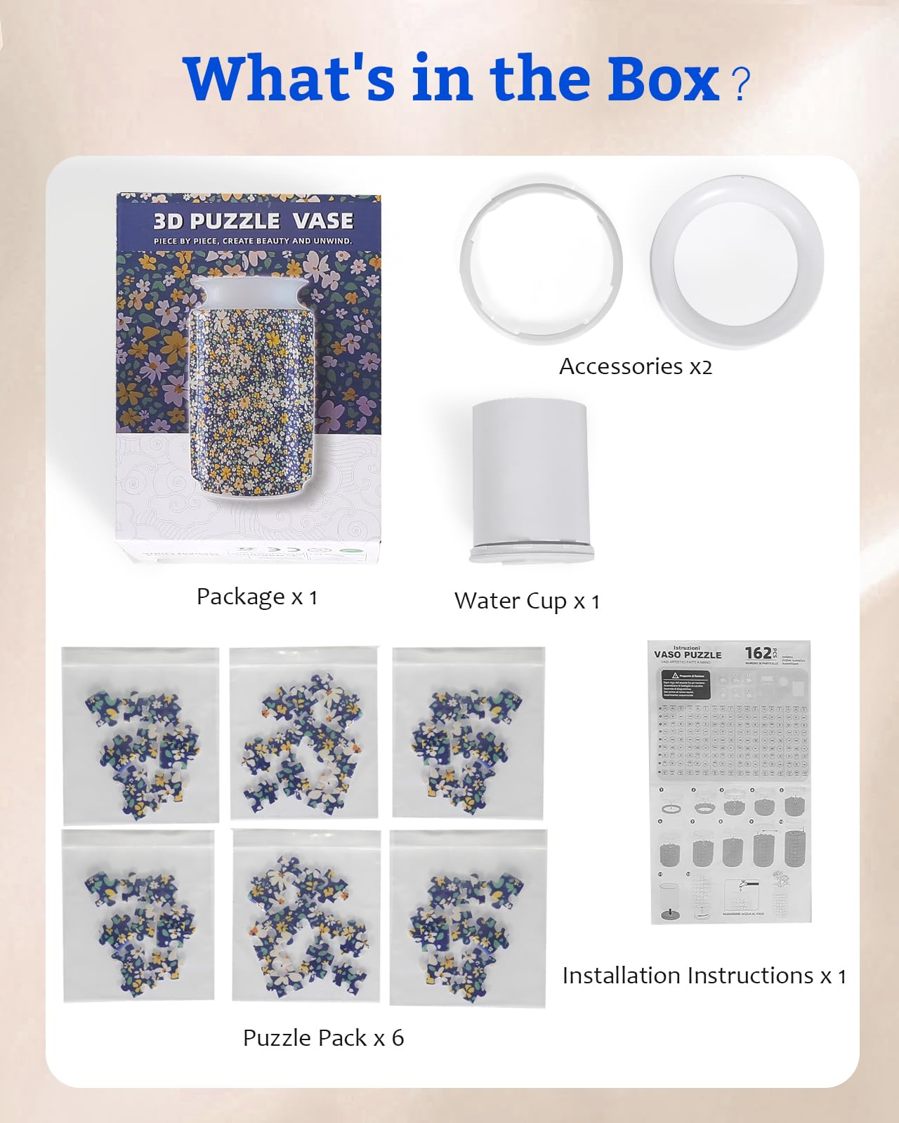 KOSTBAR 3D Puzzle Vase - 162 Pieces, UV Printed, Arc Splicing, Wide Mouth, Removable Water Cup - Unique Gift for Mother's Day