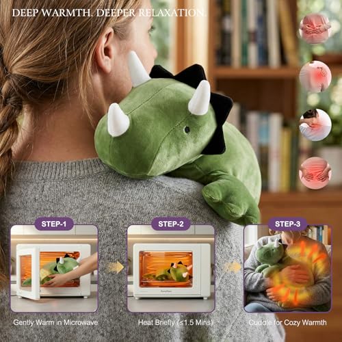 KOWSI 16" Green Triceratops Microwavable Heating Pad - Weighted Plush with Lavender