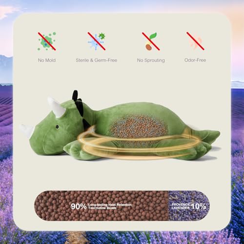KOWSI 16" Green Triceratops Microwavable Heating Pad - Weighted Plush with Lavender