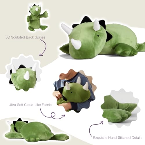 KOWSI 16" Green Triceratops Microwavable Heating Pad - Weighted Plush with Lavender