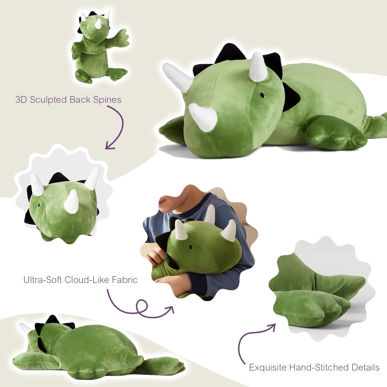 KOWSI 16" Green Triceratops Microwavable Heating Pad - Weighted Plush with Lavender