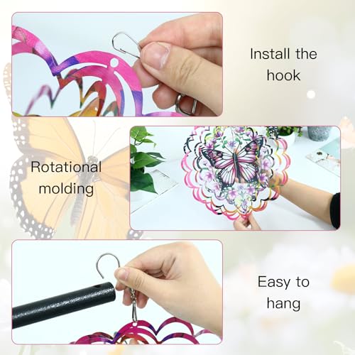 KOYILTD 12-Inch 3D Butterfly Wind Spinner – Pink Stainless Steel Garden Decor with Sparkle Effect