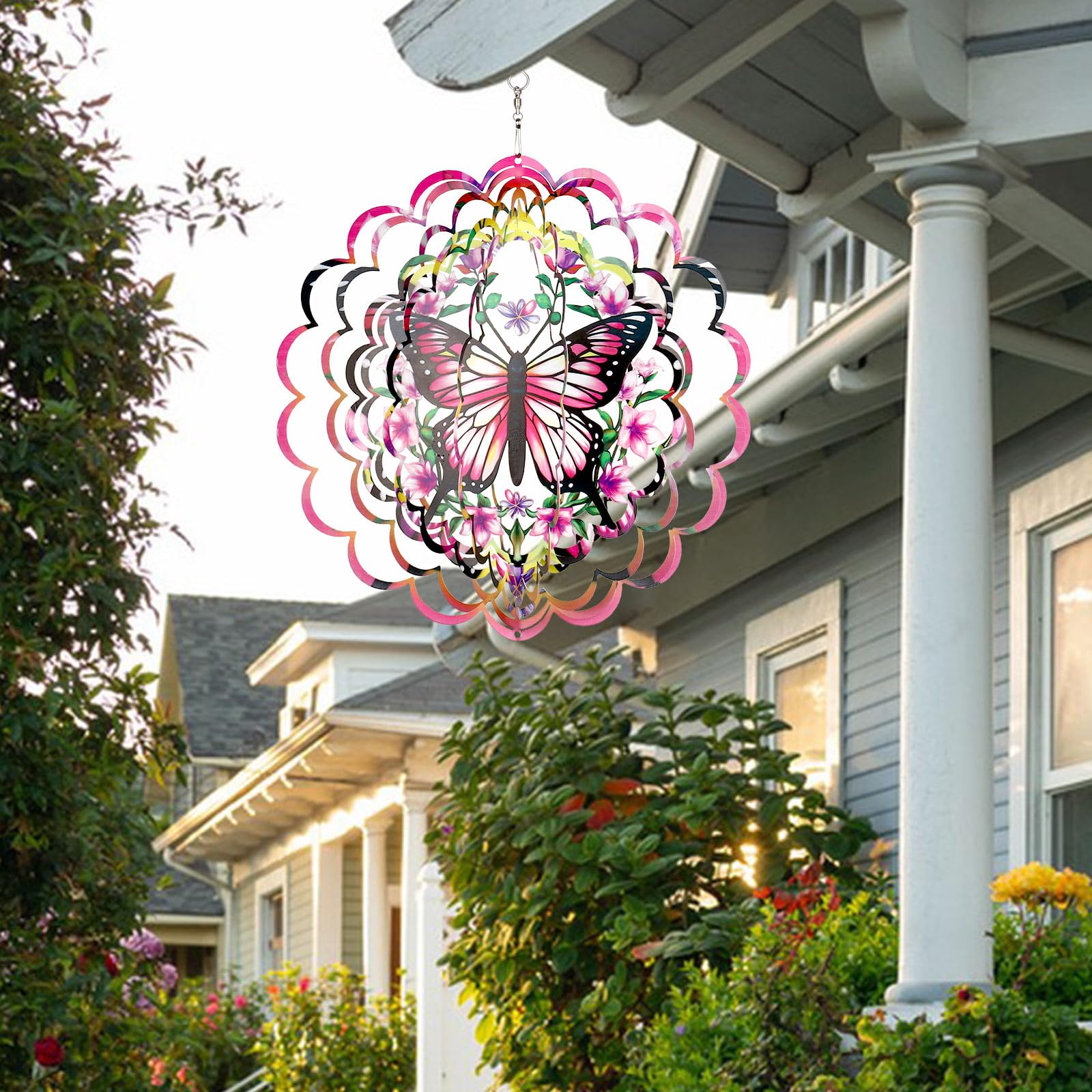 KOYILTD 12-Inch 3D Butterfly Wind Spinner – Pink Stainless Steel Garden Decor with Sparkle Effect