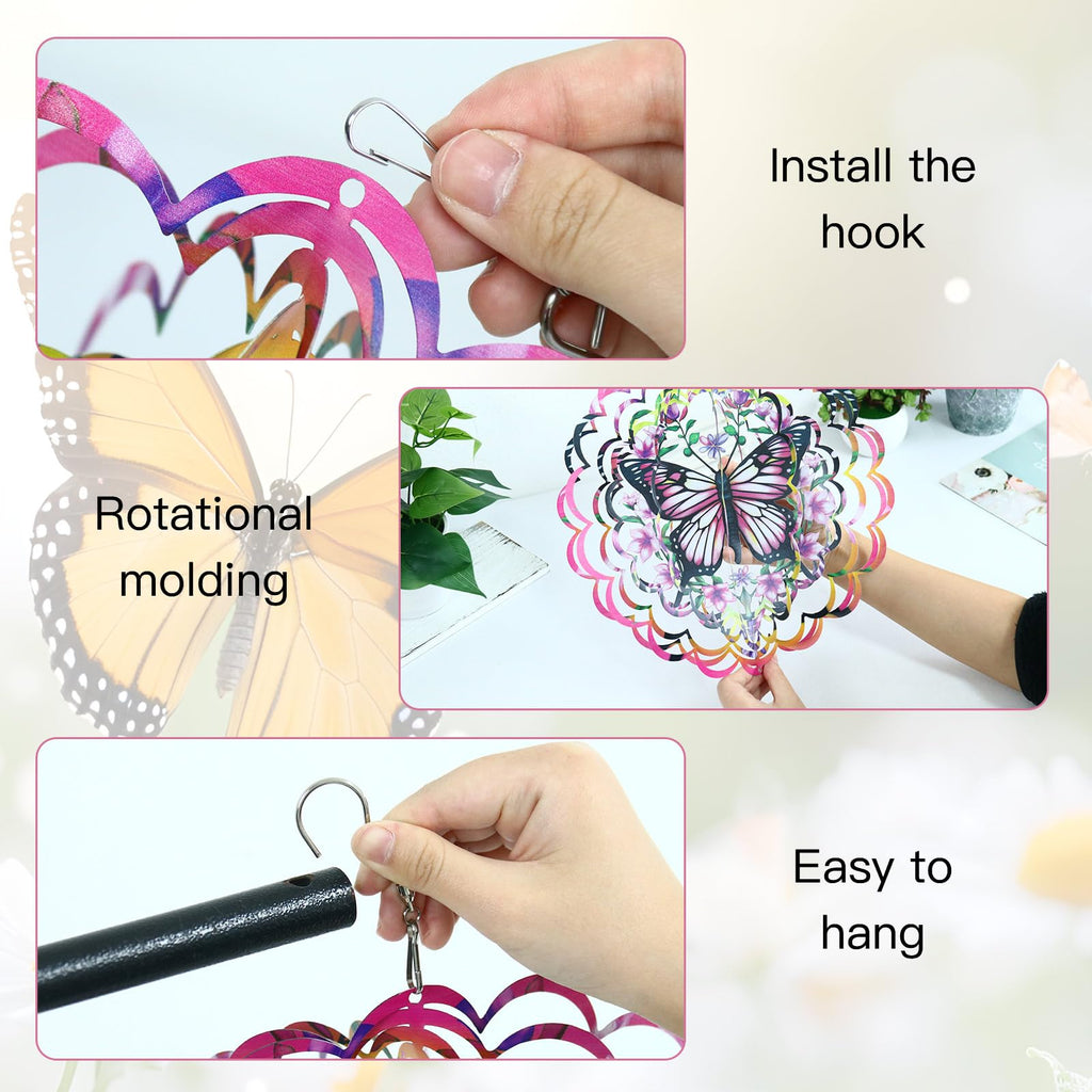 KOYILTD 12-Inch 3D Butterfly Wind Spinner – Pink Stainless Steel Garden Decor with Sparkle Effect