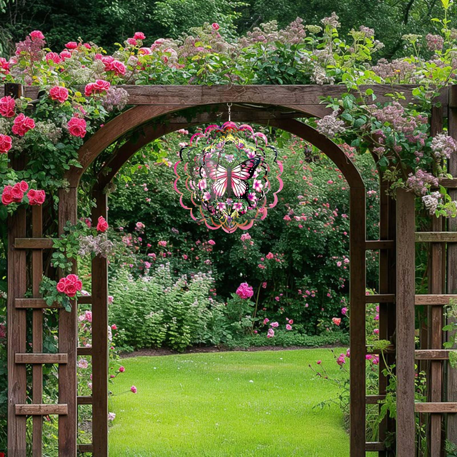 KOYILTD 12-Inch 3D Butterfly Wind Spinner – Pink Stainless Steel Garden Decor with Sparkle Effect