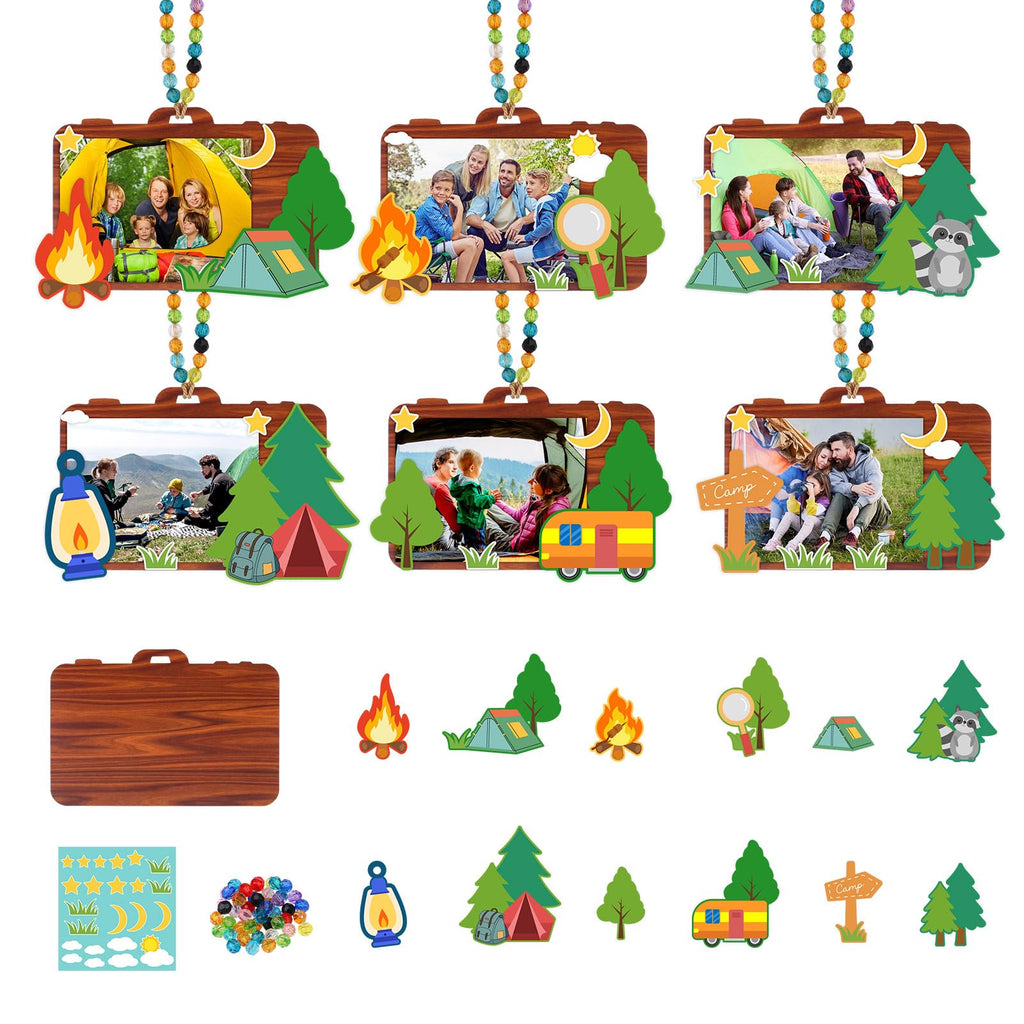 KOYILTD 24-Pack Camping Wooden Picture Frames – DIY Craft Kit for Party Decor, Christmas Ornaments, and Travel Gifts (Camera)