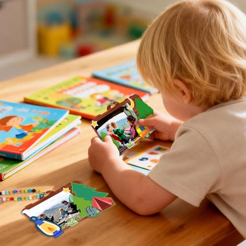KOYILTD 24-Pack Camping Wooden Picture Frames – DIY Craft Kit for Party Decor, Christmas Ornaments, and Travel Gifts (Camera)