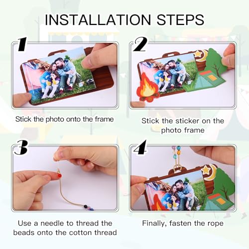 KOYILTD 24-Pack Camping Wooden Picture Frames – DIY Craft Kit for Party Decor, Christmas Ornaments, and Travel Gifts (Camera)