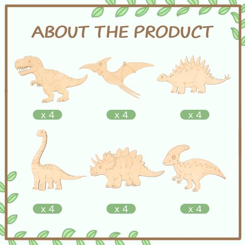 KOYILTD Dinosaur Valentine Craft Kit - 24 Cards & Wooden Dinosaurs to Paint for Kids Classroom Exchanges