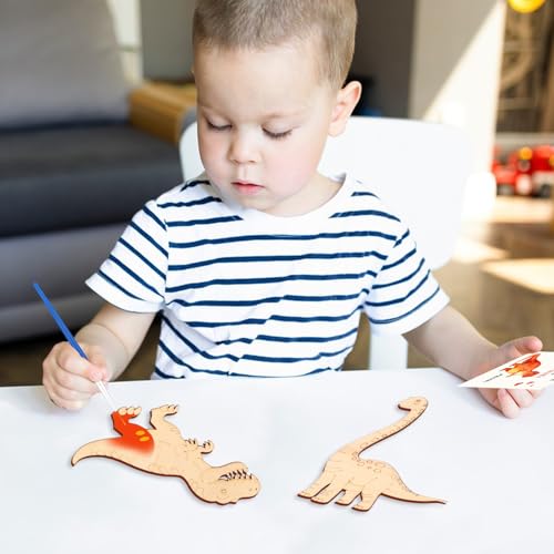KOYILTD Dinosaur Valentine Craft Kit - 24 Cards & Wooden Dinosaurs to Paint for Kids Classroom Exchanges