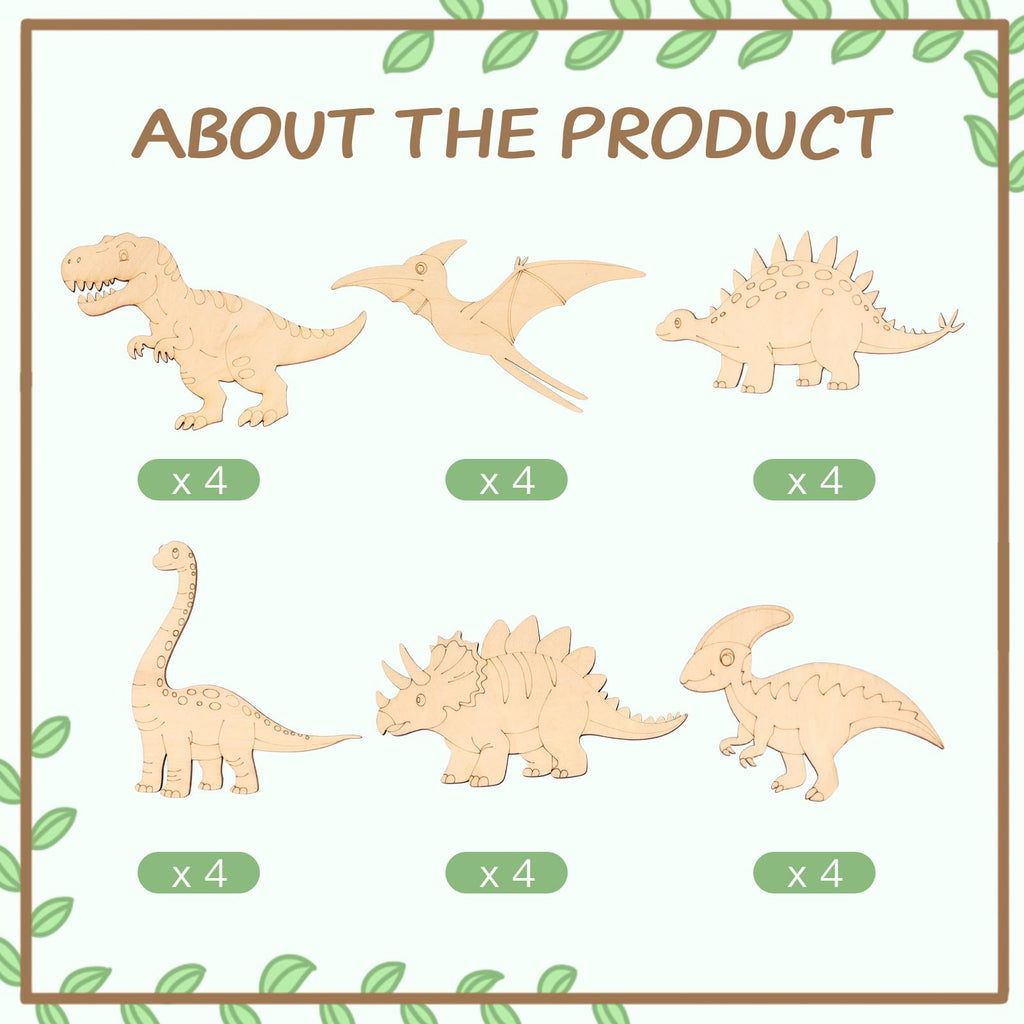 KOYILTD Dinosaur Valentine Craft Kit - 24 Cards & Wooden Dinosaurs to Paint for Kids Classroom Exchanges