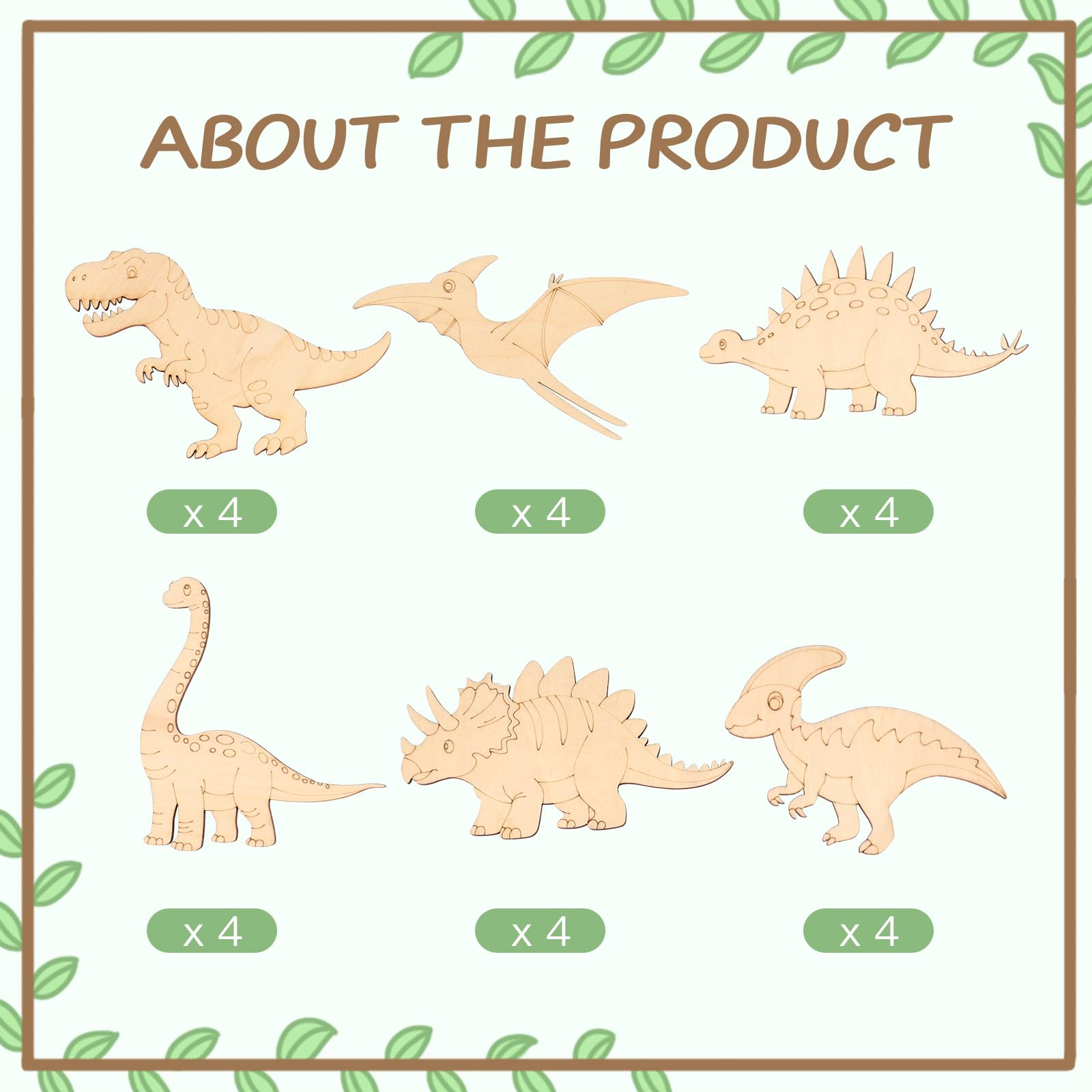 KOYILTD Dinosaur Valentine Craft Kit - 24 Cards & Wooden Dinosaurs to Paint for Kids Classroom Exchanges