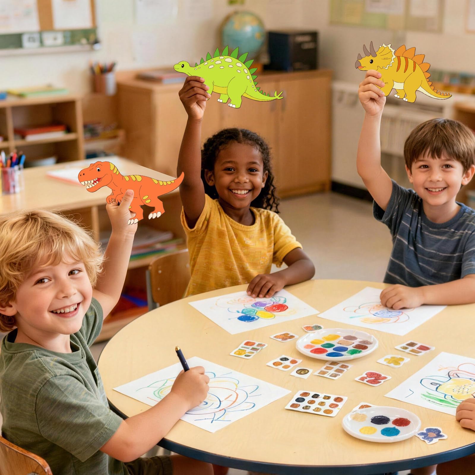 KOYILTD Dinosaur Valentine Craft Kit - 24 Cards & Wooden Dinosaurs to Paint for Kids Classroom Exchanges