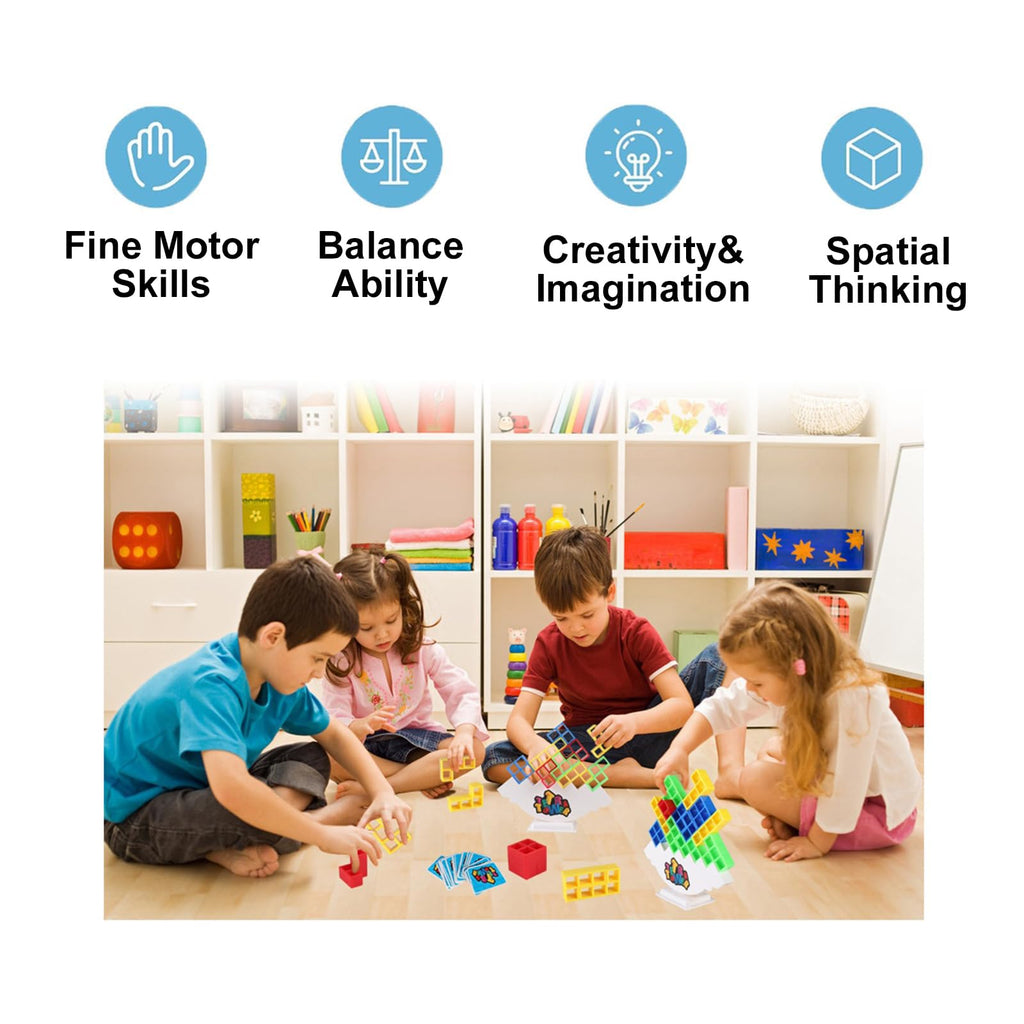 Koyzsen 48-Piece Balance Stacking Block Game – Family Stacking Toy with 22 Cards for Kids and Adults