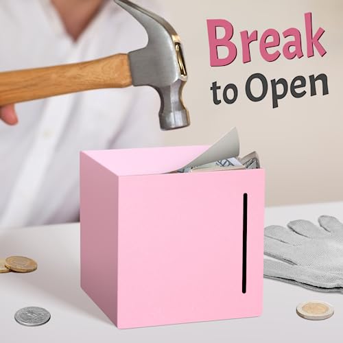 Kozsort Unbreakable Stainless Steel Piggy Bank for Adults - Pink, 4.72 Inch, Must Break to Open