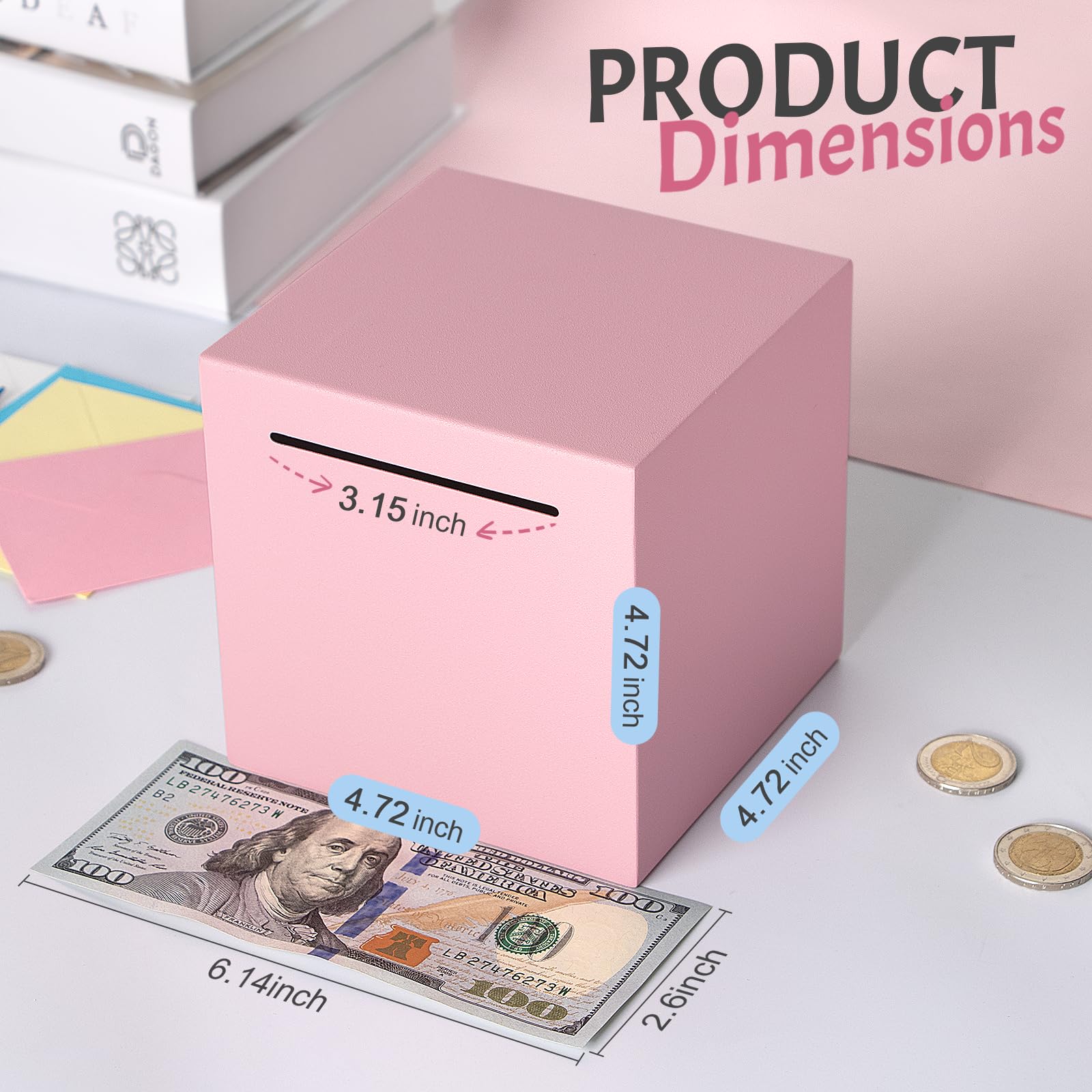 Kozsort Unbreakable Stainless Steel Piggy Bank for Adults - Pink, 4.72 Inch, Must Break to Open