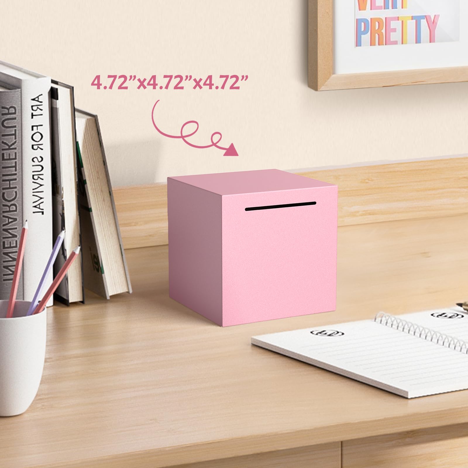 Kozsort Unbreakable Stainless Steel Piggy Bank for Adults - Pink, 4.72 Inch, Must Break to Open