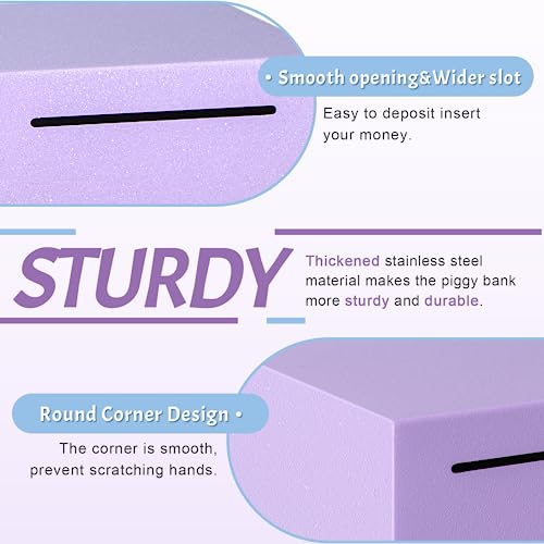 Kozsort Unbreakable Stainless Steel Piggy Bank for Adults – Must Break to Open, Purple 4.72-Inch