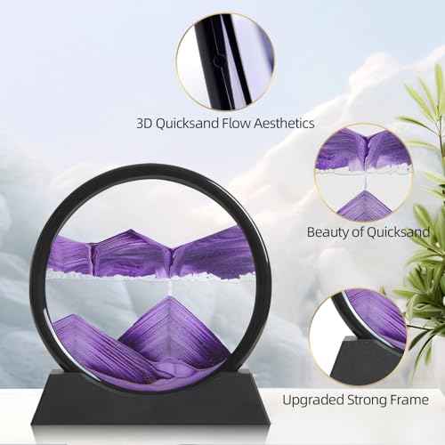 KPNUWN Moving Sand Art Liquid Motion – 7-Inch Purple Deep Sea Sandscape Desktop Decor