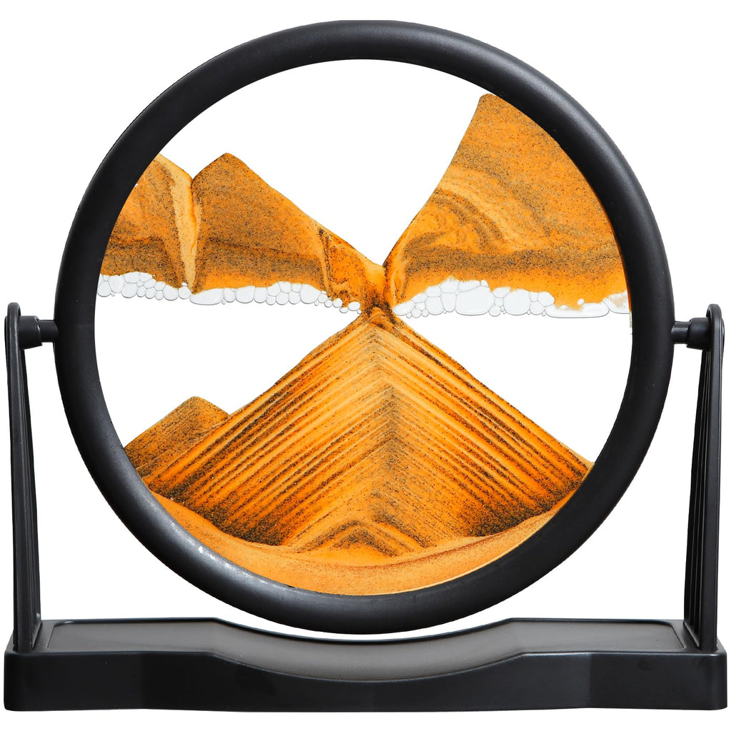 KPNUWN Moving Sand Art Round Glass Quicksand Painting - 8 Inch Orange Desktop Decorative 3D Hourglass