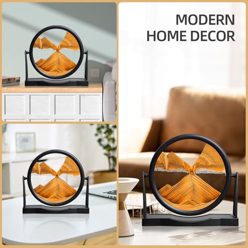 KPNUWN Moving Sand Art Round Glass Quicksand Painting - 8 Inch Orange Desktop Decorative 3D Hourglass