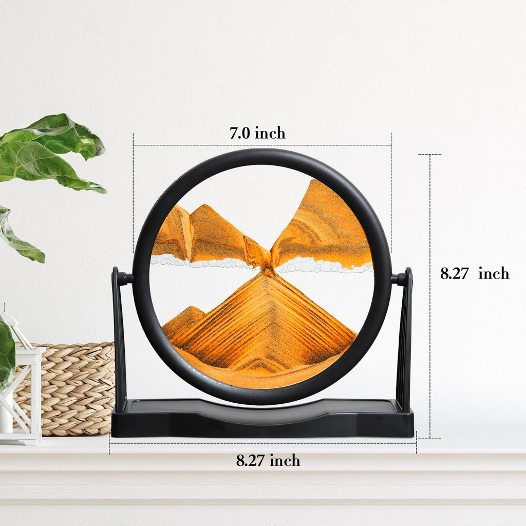 KPNUWN Moving Sand Art Round Glass Quicksand Painting - 8 Inch Orange Desktop Decorative 3D Hourglass
