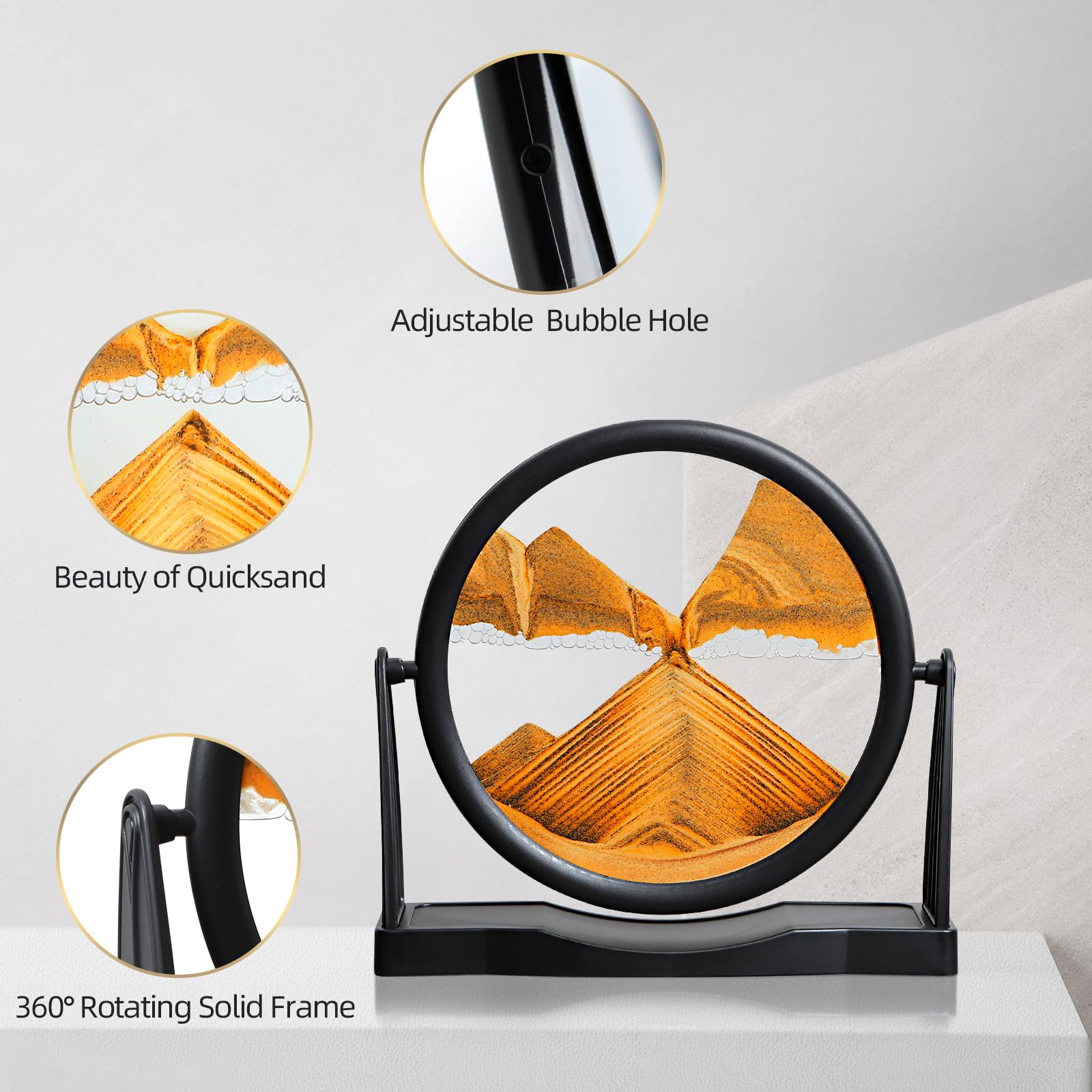 KPNUWN Moving Sand Art Round Glass Quicksand Painting - 8 Inch Orange Desktop Decorative 3D Hourglass