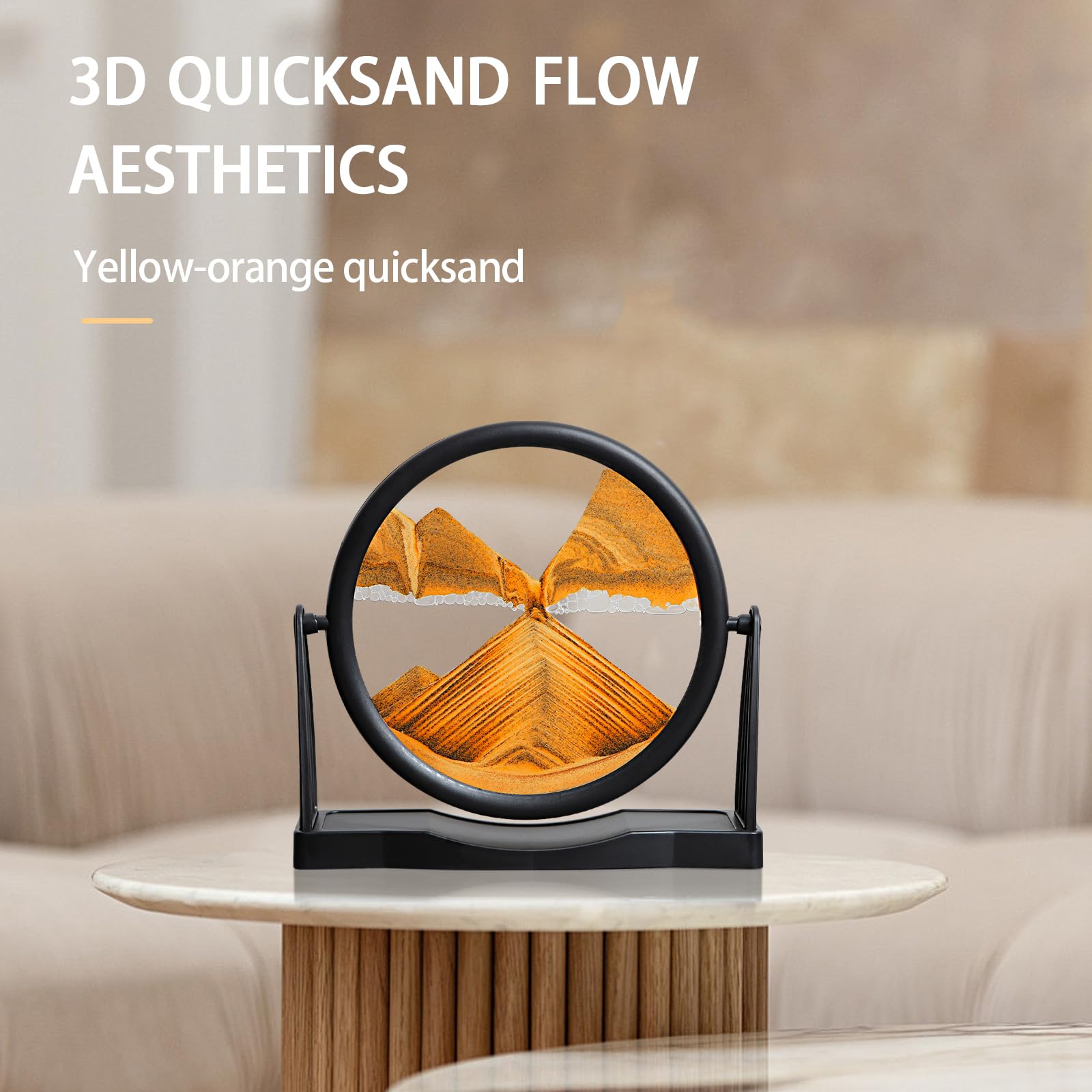 KPNUWN Moving Sand Art Round Glass Quicksand Painting - 8 Inch Orange Desktop Decorative 3D Hourglass
